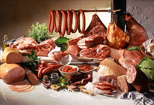 静物,猪肉,猪肉食品