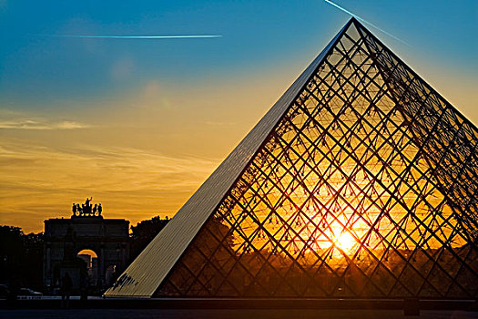 金字塔,黄昏,卢浮宫金字塔,卢浮宫,巴黎,法国