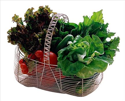种类,新鲜,蔬菜,铁丝篮