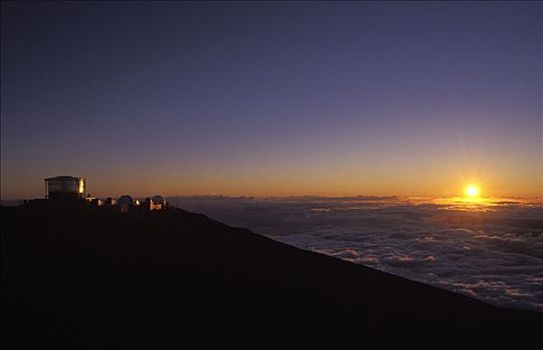 日落,后面,观测,哈雷阿卡拉火山口,毛伊岛,夏威夷,美国