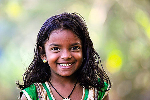 微笑,女孩,头像,喀拉拉,印度南部,印度,亚洲