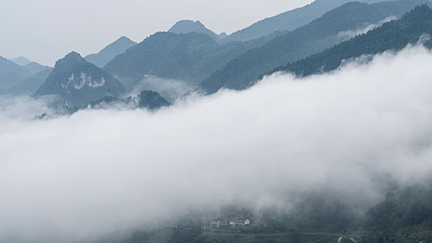 夏季,早晨,重庆,綦江,山镇,浓雾,中的,莽莽,群山