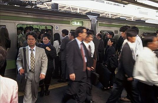 日本,东京,地铁,站台,移动,压力,高峰时间