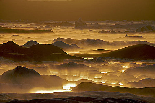 反射,太阳,雾,上方,结冰,湖,南海岸,冰岛,欧洲