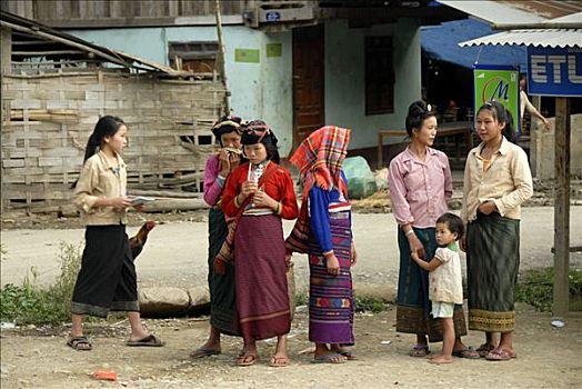 女人,坝,种族,穿,传统服饰,省,老挝,东南亚