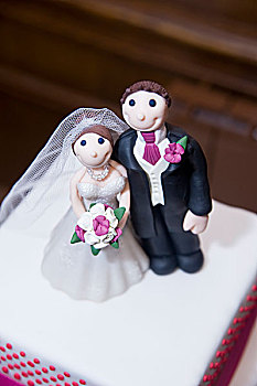 新郎,新娘,婚礼蛋糕,装饰,特写