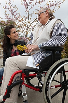 少妇,老人,女士,轮椅
