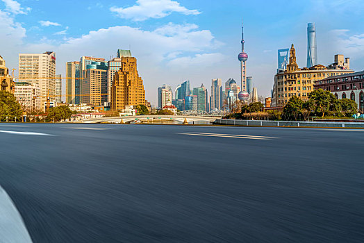 城市道路和上海陆家嘴建筑群