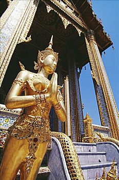 泰国,曼谷,大皇宫,玉佛寺,特写,黄金,雕塑,神兽,保护,庙宇,背景