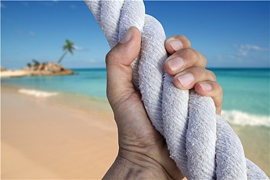 男人,手,抓,紧握,探险,天堂海滩,绳索