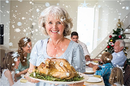 合成效果,图像,高兴,祖母,圣诞餐