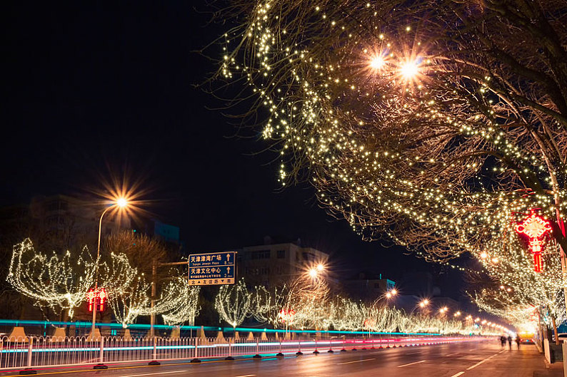 天津街道夜景图片_天津街道夜景高清图片_全景视觉