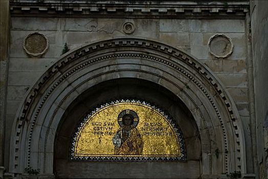 镶嵌图案,上方,入口,大教堂,伊斯特利亚,克罗地亚,欧洲