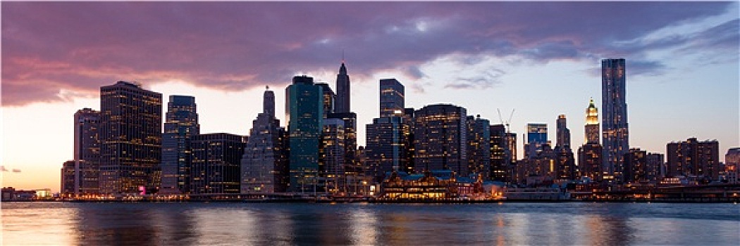 纽约,全景,曼哈顿,天际线,夜晚