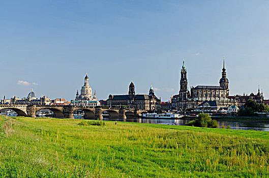历史,局部,城市,位于,河,风景,仰视,桥,德累斯顿,萨克森,德国,欧洲