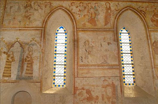 法国,卢瓦尔河地区,萨尔特,壁画,教堂,12世纪,窗户