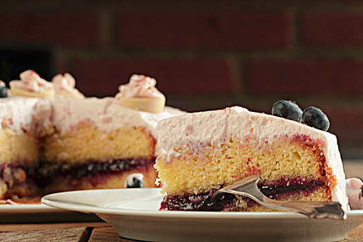 切片,蓝莓,奶油蛋糕,休息,蛋糕,背景