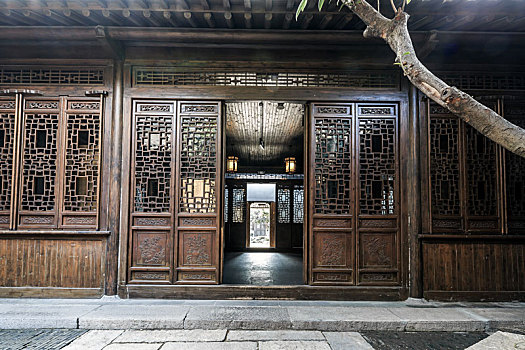 中式古建镂空雕花实木门窗,南京愚园清代民居