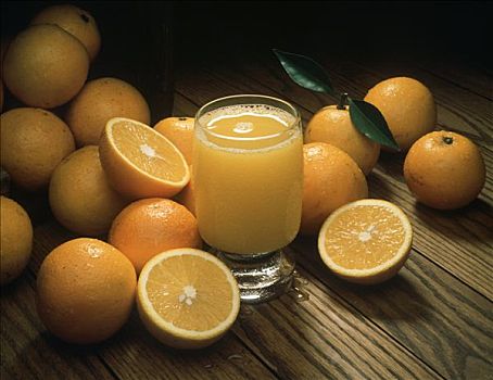 玻璃杯,橙汁,新鲜,橘子