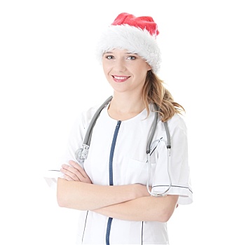 医生,女孩,圣诞帽