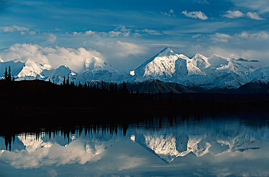 阿拉斯加,美国,阿拉斯加山脉,山峦,反射,旺湖,德纳里峰国家公园