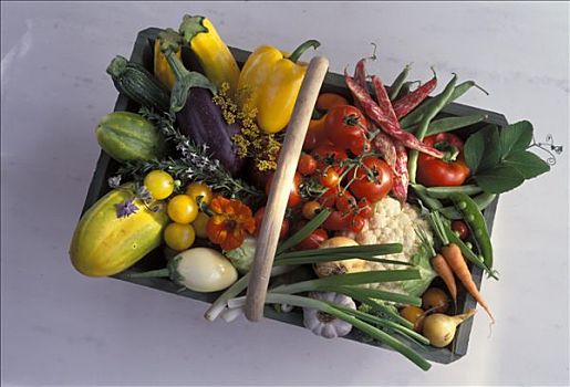 多样,蔬菜,药草,木质,篮子