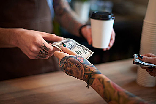 顾客,支付,咖啡,钱