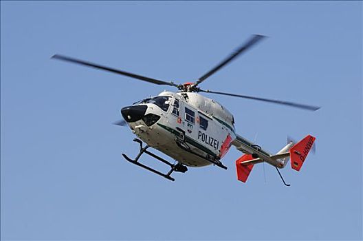 白色,警察,直升飞机,飞行,欧洲直升机公司,北莱茵威斯特伐利亚