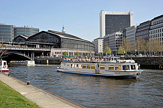 火车站,弗里德里希大街,车站,乘客,船,河,柏林,德国,欧洲