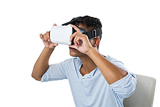 男人,虚拟现实,耳机,白色背景