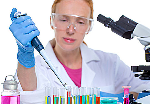 化学品,实验室,科学家,女人,工作,滴管,试管