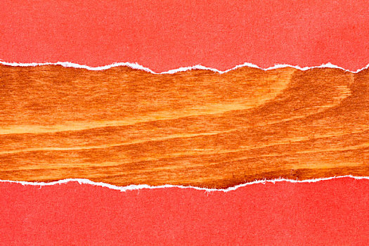 木质背景,红色,撕破,纸