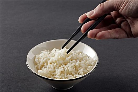 握着,筷子,上方,碗,米饭