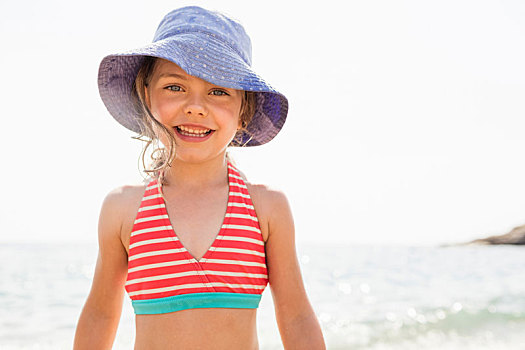 可爱,女孩,太阳帽,海滩,头像,费拉约港,托斯卡纳,意大利