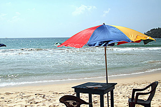 桌子,椅子,伞,海滩