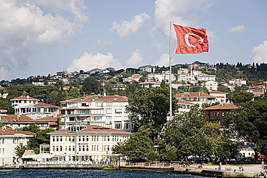 土耳其,伊斯坦布尔,城市,博斯普鲁斯海峡,国旗