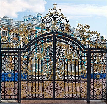 金色,大门,入口,宫殿,彼得斯堡