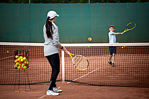 母亲,儿子,玩,网球