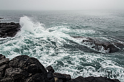 波浪,碰撞,岩石,岸边