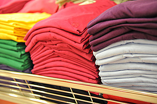 彩色,堆,t恤,店