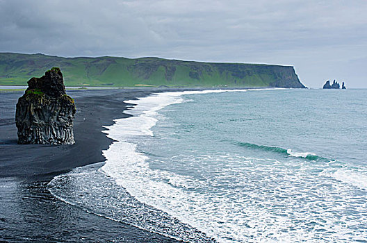 冰岛,戴尔赫拉伊,黑沙,海滩,海蚀柱