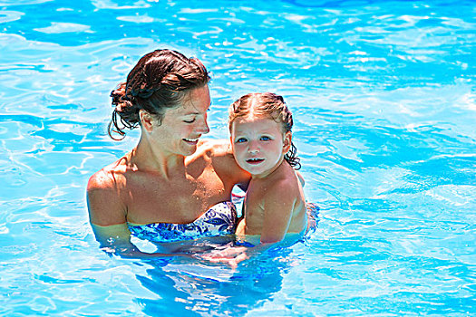 高兴,母亲,婴儿,女儿,游泳池,暑假
