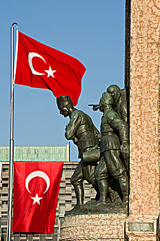 纪念建筑,共和国,土耳其,旗帜,伊斯坦布尔