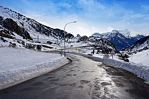 雪,道路,韦斯卡,比利牛斯山脉,西班牙