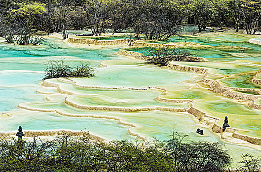 彩色,水池,沉积,黄龙,四川