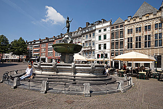 喷泉,建筑,市场,广场,莱茵兰,北莱茵-威斯特伐利亚,德国,欧洲