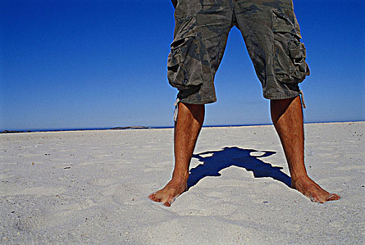 一个,男人,站立,沙子,海滩