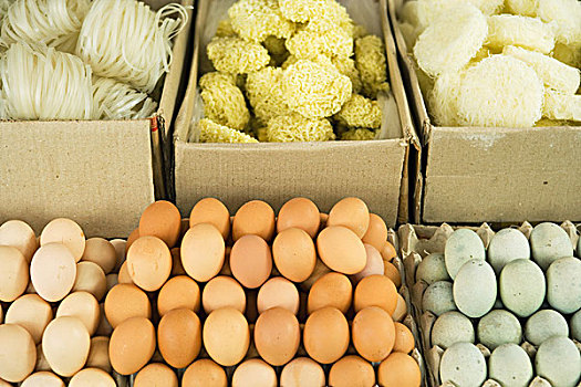 蛋,面条,出售,市场