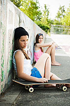 女孩,休闲,滑板运动场,曼海姆,巴登符腾堡,德国