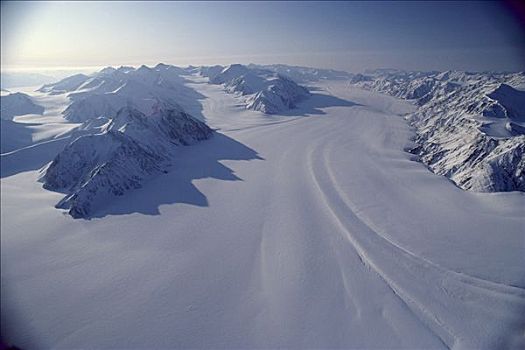 航拍,冰河,积雪,山峦,艾利斯摩尔岛,加拿大